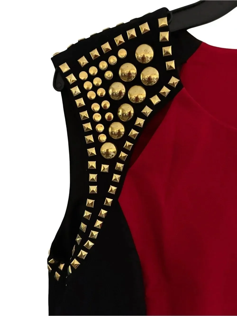 Michael Kors Gold Studded Shoulder Red Black Cocktail Dress Size 14